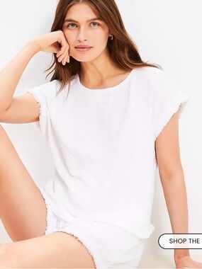 LOFT Beach Fringe Terry Top NWT S WHITE